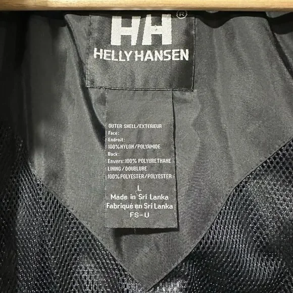 Helly Hansen Black & Red Detailing Collar Full Zip Hooded Windbreaker Jacket L